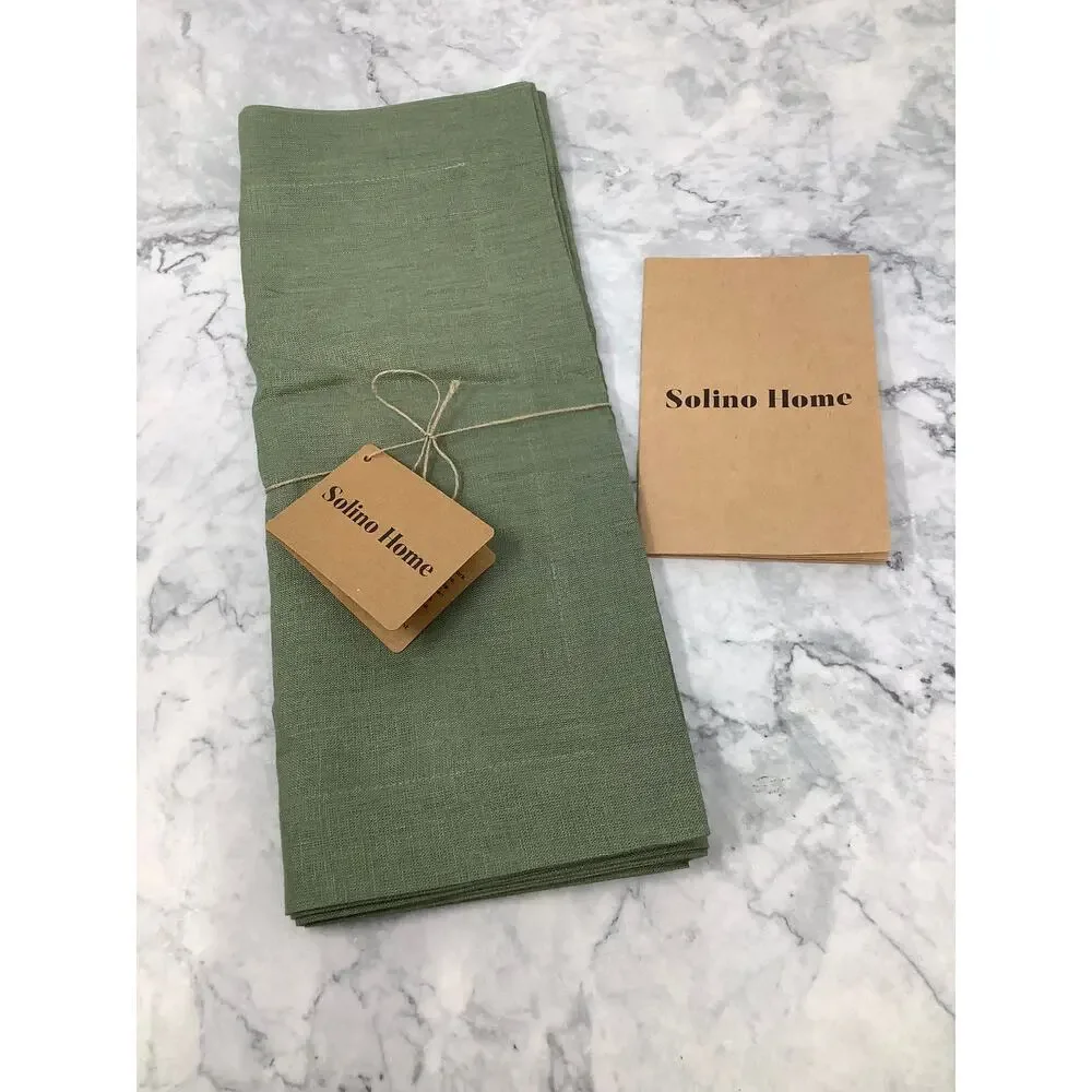 Solino Home 14x90inch Oil Green Fete 100% Linen Minimalist Table Runner OS32-29